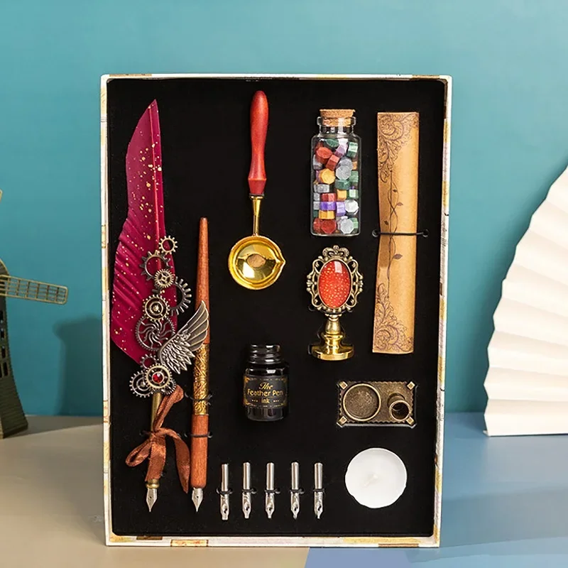 Double Pen Antique Feather Dip - Wax Seal Stamp Set incelemesi ve fiyatı