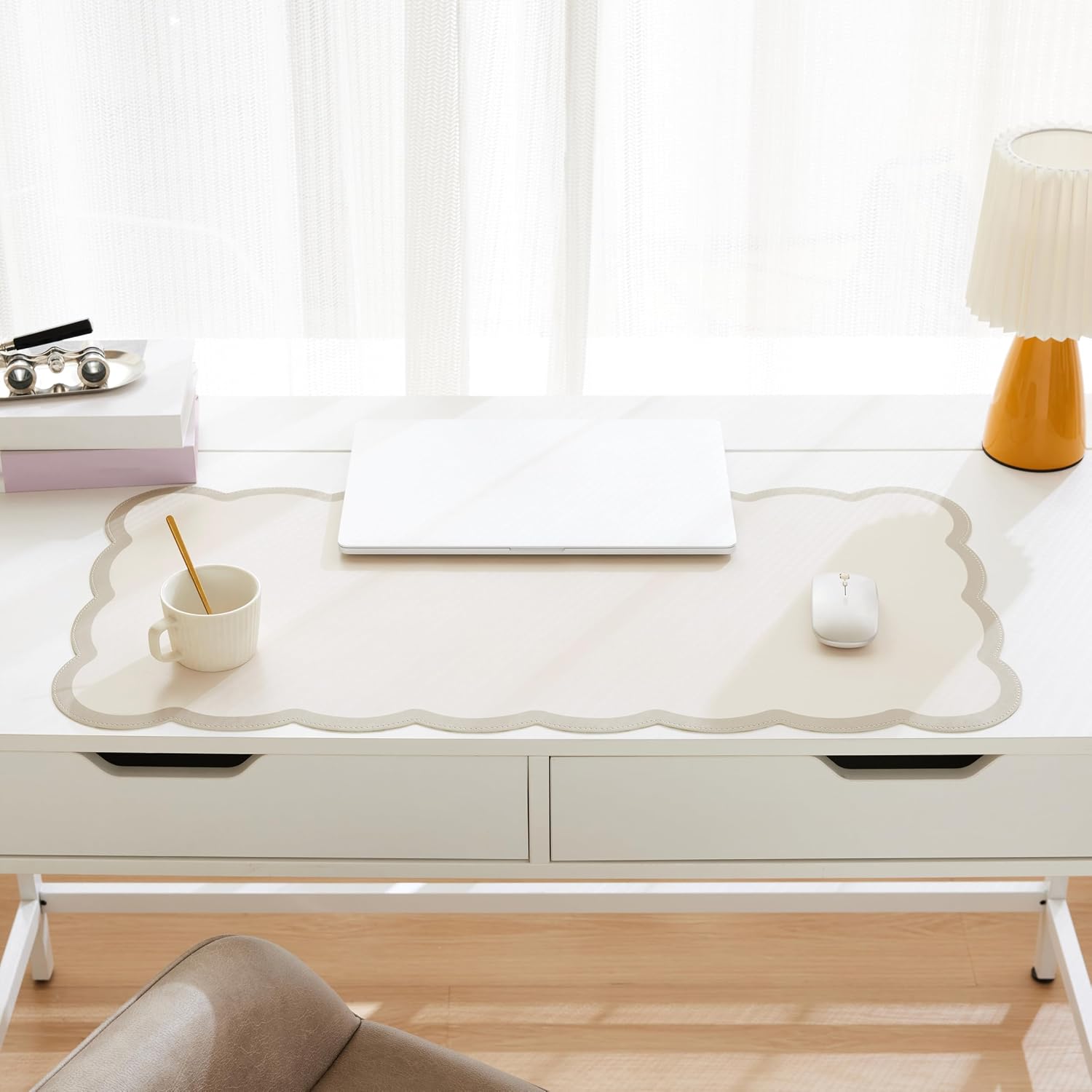 Scalloped Desk Mat 31.5x15.7 L - Leather Desk Pad incelemesi ve fiyatı