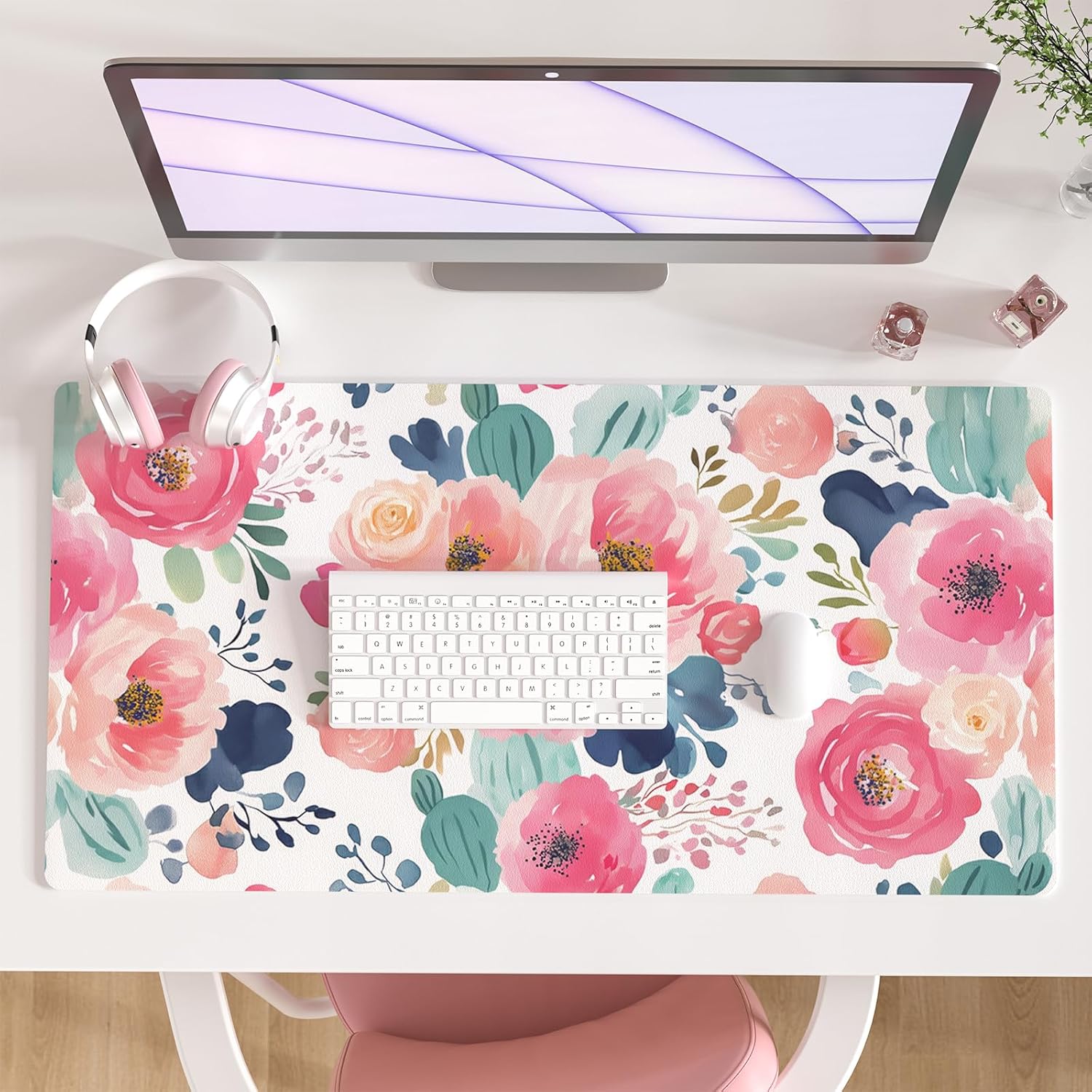 Large Mouse Pad Pink Floral De - Leather Desk Pad incelemesi ve fiyatı