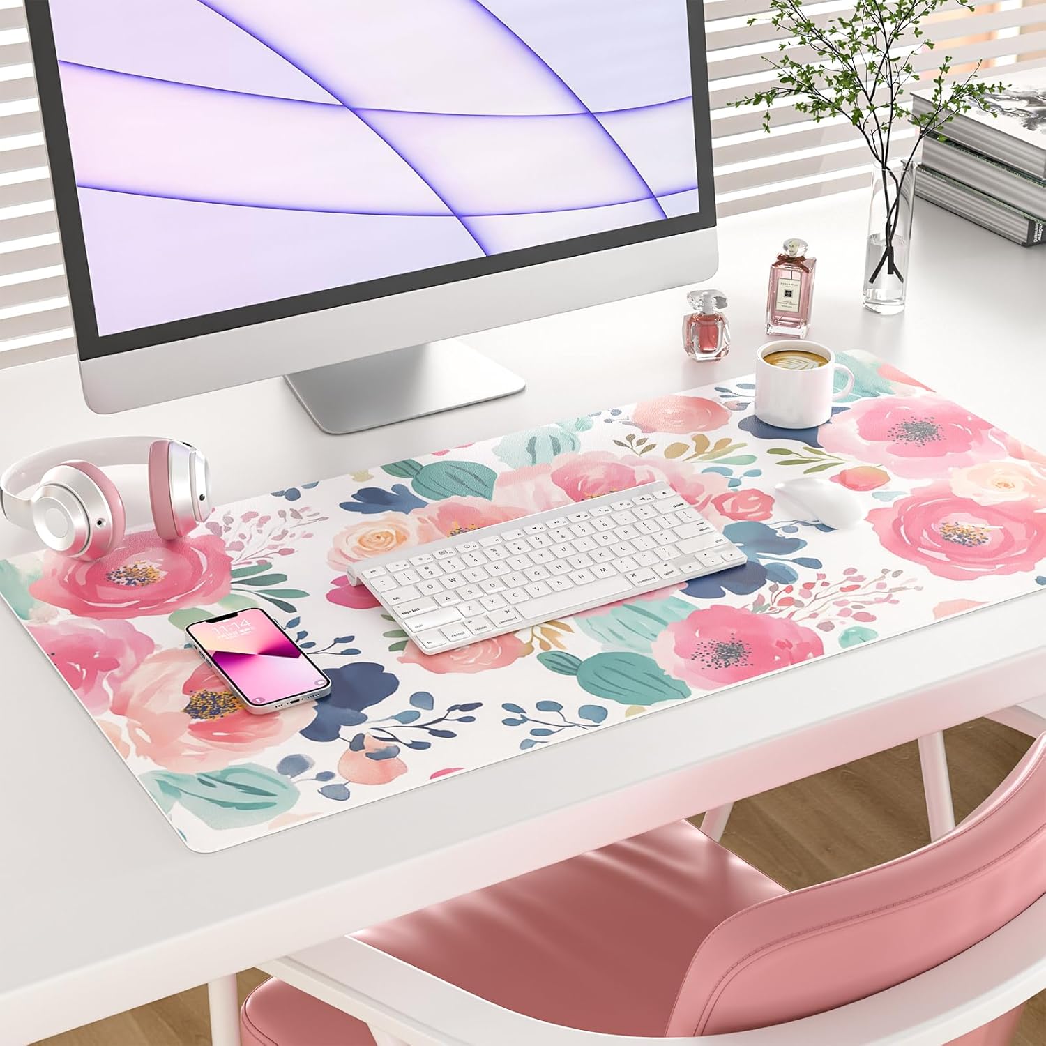 Large Mouse Pad Pink Floral De - Leather Desk Pad incelemesi ve fiyatı